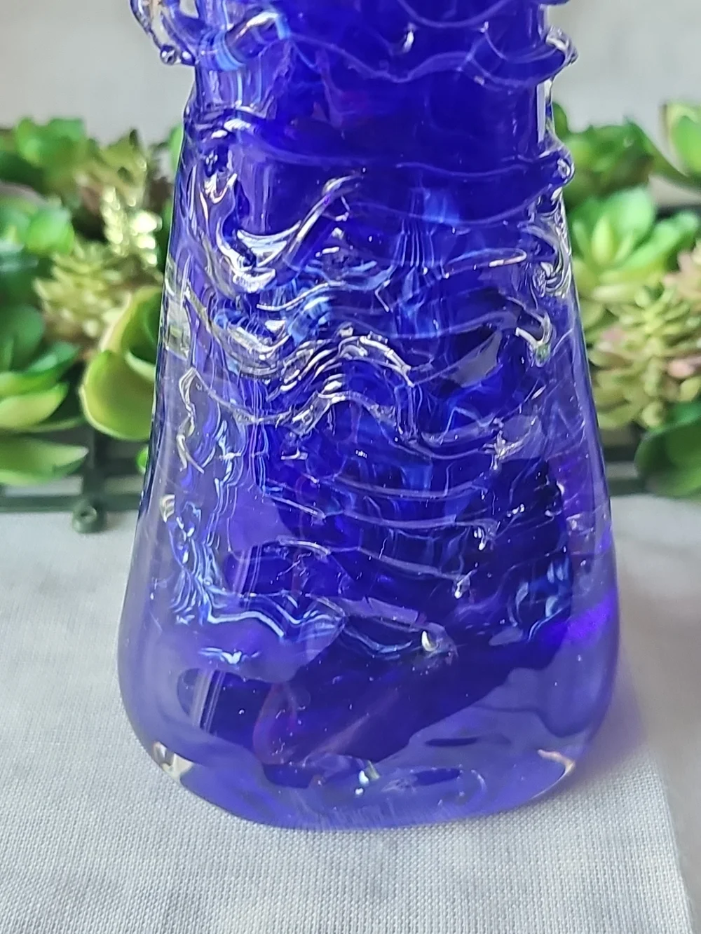 Vintage Hand-crafted Cobalt Blue art glass textured 9